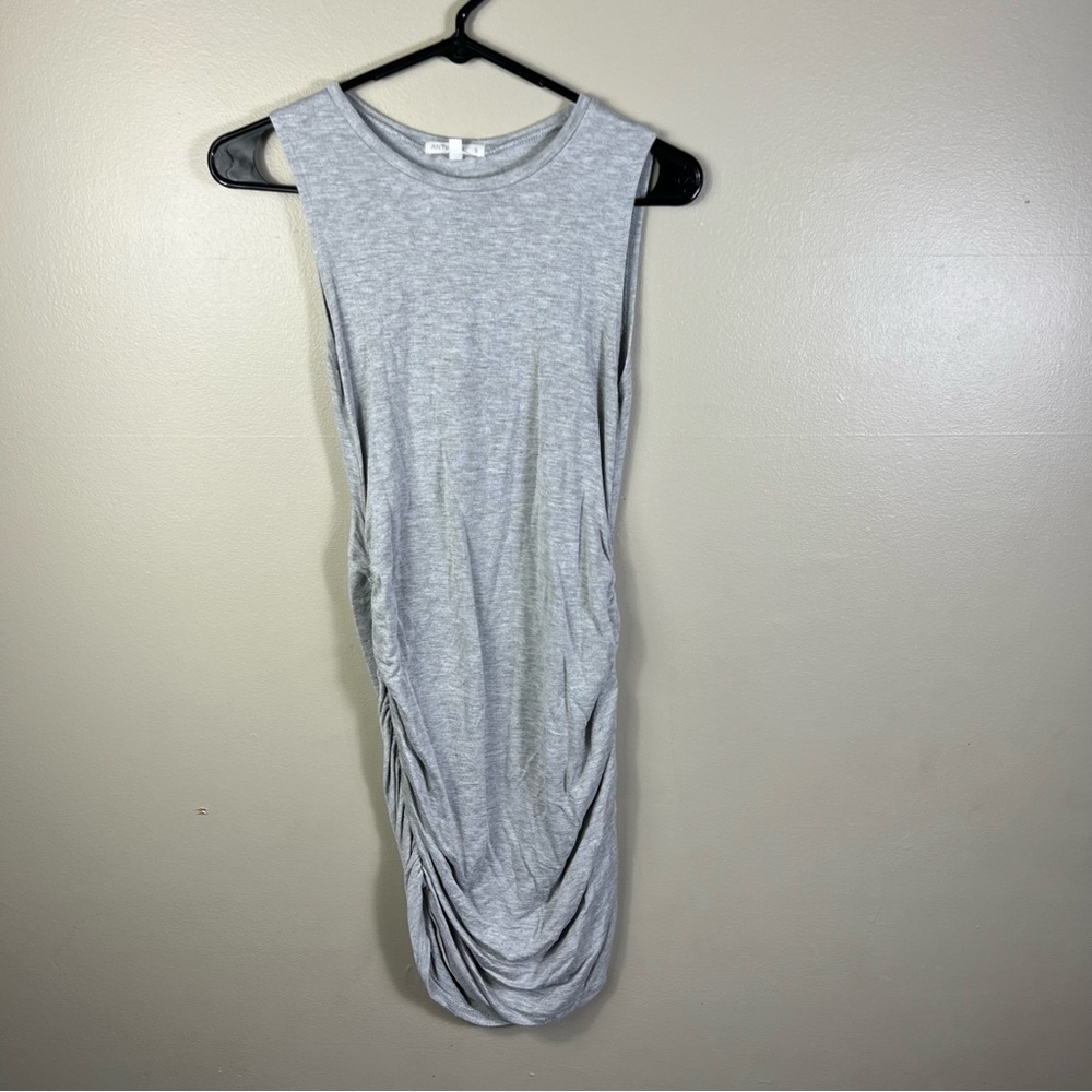 Anistar Grey Fitted Rouched Casual Dress Sz Small